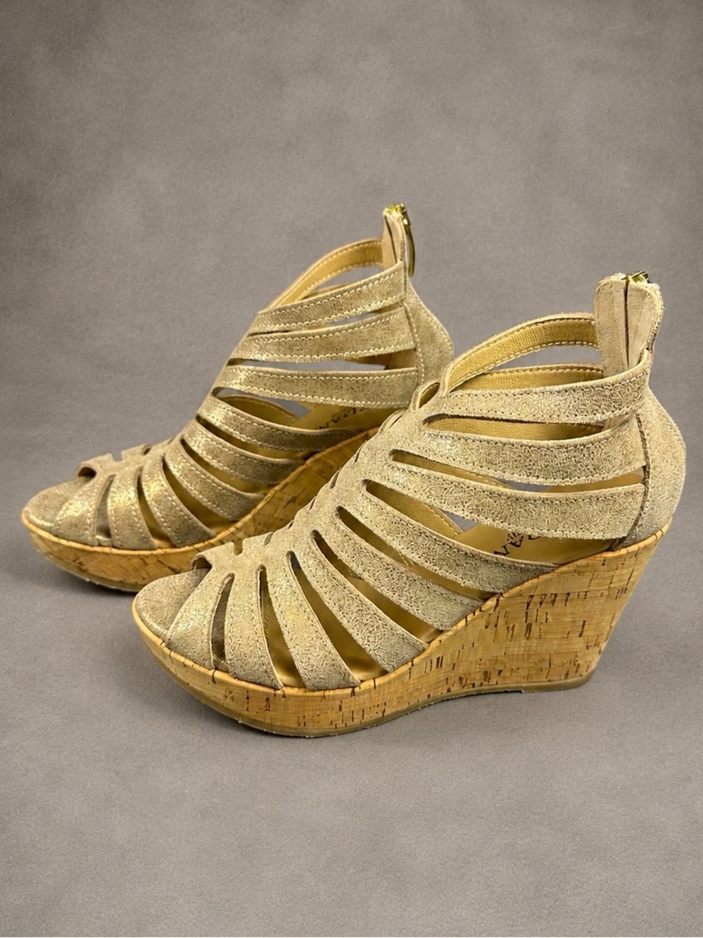 Cordani Electra Metallic Suede Cork Wedge Sandals EU 37 US 6.5-7 NIB Italy